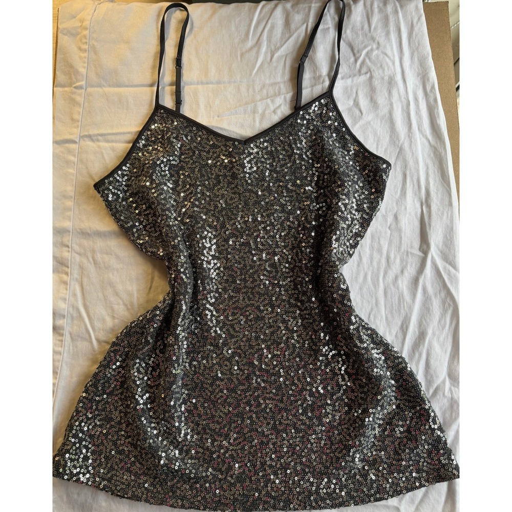 Express Y2K Vintage Sequin Cami Small Silver Shimmer Tank Top